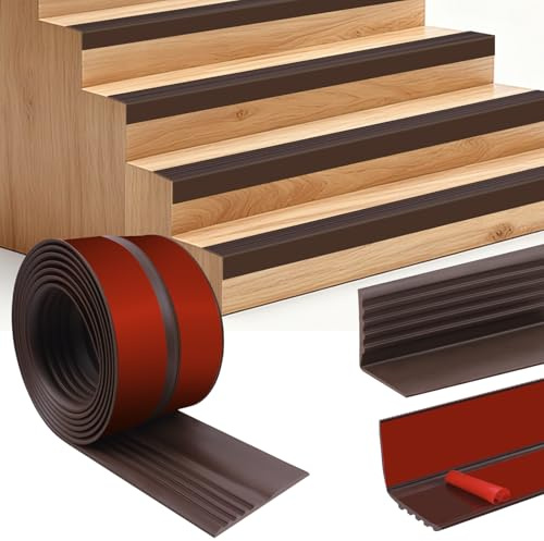 Nez de marche profilé adhésif nez de marche antidérapant escalier en vinyle protection des bords d'escalier (3m, 50×25mm, Marron)