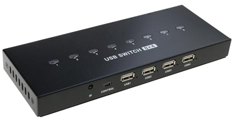 8 puertos USB 2.0 selectores de conmutación manual KVM, adaptador de conmutación KVM, 8 en 4 salidas, dispositivos USB para compartir PC, dispositivos USB para impresora, teclados, computadora