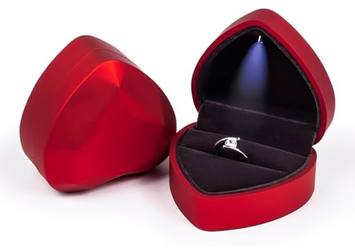 YOFDAL Caja de Anillo con Luz LED, Forma de corazón con luz LED, Joyero para Anillo de Compromiso, Roja