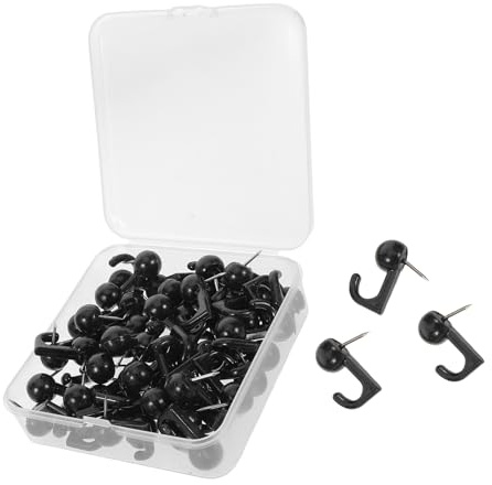 KOMBIUDA 100 Pièces Push Pins Noir pour Tableau Liège Épingles Murales Décoratives avec Crochets pour Accrocher Photos Cadres et Ornements Agrafes de Tapissier pour Organisation Quotidienne