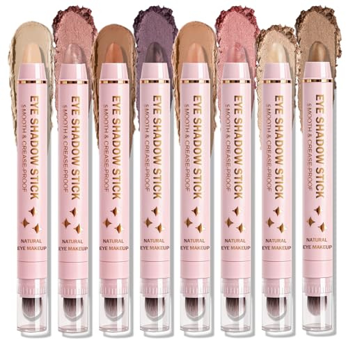 QIUFSSE 8PCS Eye Shadow Sticks,Shimmer & Matte Cream Eyeshadow Stick Set,Dual-ended Eye Brightener Stick,Soft Eye Shadow for Older Women,Teenagers,Middle-aged,Sombras Para Ojos,Eyeshadow Makeup