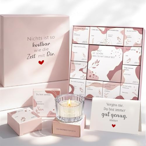 Geschenke für Frauen 12 Stück Duftkerzen Geschenkset mit Grußkarte | Verborgene Botschaft erscheint beim Abbrennen - Geburtstagsgeschenk für Freundin, Weihnachtsgeschenke für Frauen
