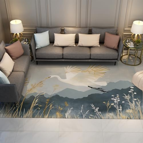 Alfombras Elegantes para Zonas orientales Lavables Suaves Antideslizantes de Pelo bajo cañas de grulla Alfombra de montaña en Capas para la habitación de bebé Dormitorio salón decoración 80x150cm