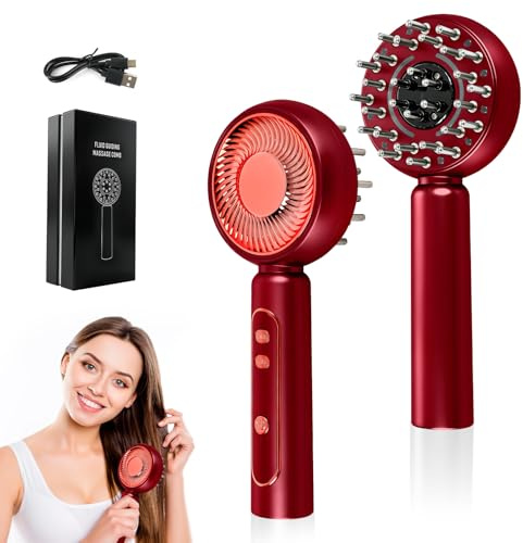 Kopfmassagegerät Elektrisch, 2-in-1 Kopfhaut Massagebürste Elektrisch und Haaröl Applikator, 4 Modi Elektrische Haarbürste mit Rotlicht Serum-Flüssigkeitskabine, 360° Knetmassage