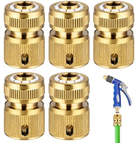 Hose Pipe Connector, Brass Hose Connector Set of 5, Garden Hose Connector with Metal Construction, Compatible with Standard Hose Fittings, Durable Brass Hosepipe Connectors for Outdoor Water Systems