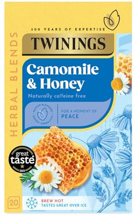 Twinings Camomile and Honey FlavouredTea - 20 Biodegradable Tea Bags Soothing Herbal Blend, Caffeine-Free, Naturally Sweetened