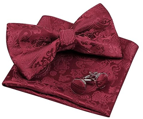 Alizeal Herren Paisley vorgebundene Fliege Einstecktuch Manschettenknöpfe Set | Vorgebundene Fliege mit Blumenmuster, perfekt für Hochzeiten, Partys, formelle Veranstaltungen