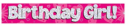 9ft Banner Birthday Girl Pink Holographic