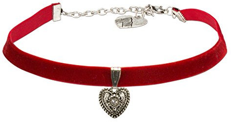 Alpenflüstern Trachten-Samt-Kropfband Trachtenherz - nostalgische Trachtenkette enganliegend, Kropfkette elastisch, eleganter Damen-Trachtenschmuck, Samtkropfband schmal rot DHK209