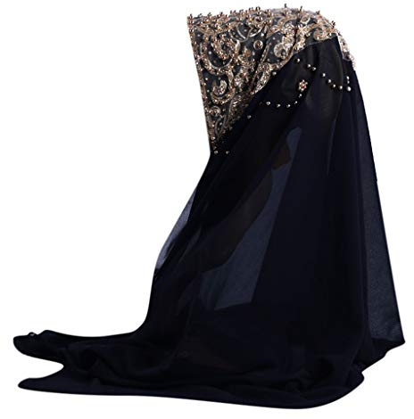 Lazzboy Plain Chiffon Muslim Hijab Schal Halstuch Damen Kopftuch Gesichtsschleier Glitzernder Turban Hidschab Diamanten Islamischen Abaya Dubai Frauen Ramadan Kopfbedeckung Bandana(C)