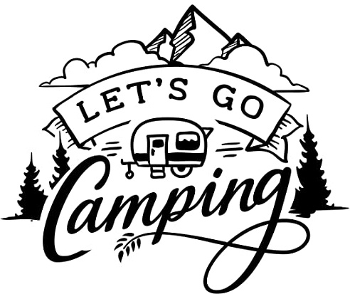 Samunshi® Let's Go Camping Schriftzug Aufkleber Sticker Autoaufkleber Scheibenaufkleber Motorradaufkleber - 10x8,3cm schwarz
