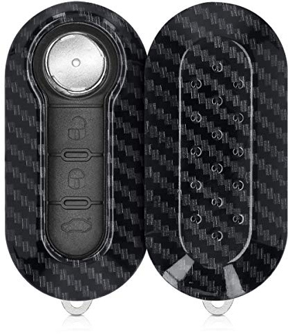 kwmobile Autoschlüssel Hülle kompatibel mit FIAT Lancia 3-Tasten Klapp Autoschlüssel - Hardcover Schutzhülle Schlüsselhülle Cover Carbon Schwarz