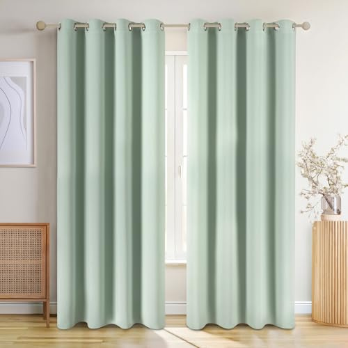 Blumtal Verdunklungsvorhänge 2er Set - Thermovorhang Hitzeschutz - Vorhang Blickdicht mit Ösen - Gardinenschals mit Schlaufen - Lärmschutzvorhang - Gardinen 295x140 cm - Vorhang Fenster - Grün