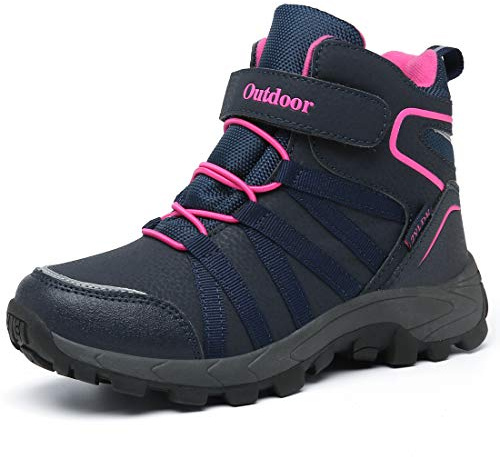 ZYLDK Winterstiefel Kinder Winterschuhe Wanderschuhe Schneestiefel Jungen Warmfutter Wasserdicht Baumwollschuhe Mädchen Trekking Snowboots Mit Klettverschluss,Blau-Pink,32 EU