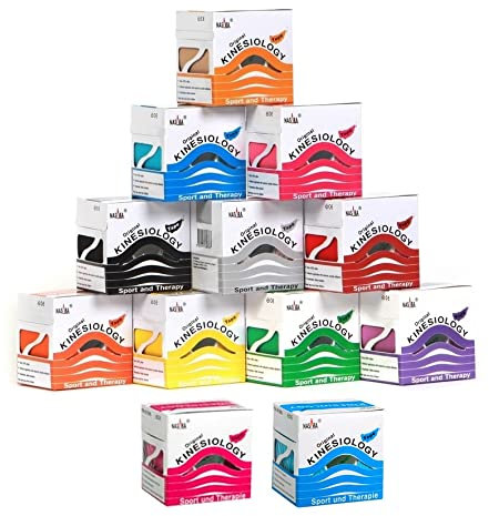 Nasara Original Kinesiologie Physio Sport Tape: Sparset mit 12 Tapes für Sport und Medizin, Rollengröße 5cm x 5m, Mix mit 2X pink, 2X türkis