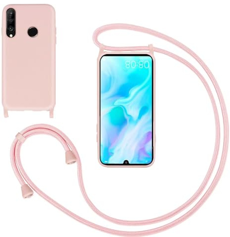 GoodcAcy Silikon Handykette Handyhülle für Huawei P30 lite,Smartphone Necklace Hülle mit Band Schutzhülle mit Kette zum umhängen Halskette Flüssig Silikon Case für Huawei P30 lite,Pink