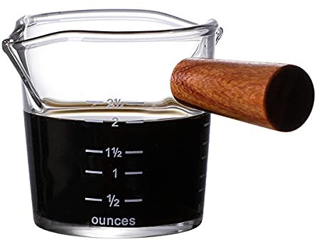 Espresso Shot Glass Cup, Heavy Glass Measuring Cup, 100ml Espresso Measure Glass with Double Spouts, Clear Scale Ounce Measure Jugs, Mixing Mug for Bar Party Wine Cocktail Drink Milk Coffee
