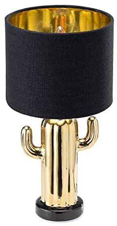 Navaris Tischlampe im Kaktus Design - 32,5cm hoch - Deko Keramik Lampe für Nachttisch oder Beistelltisch - Dekolampe mit E14 Gewinde - Leuchte in Gold
