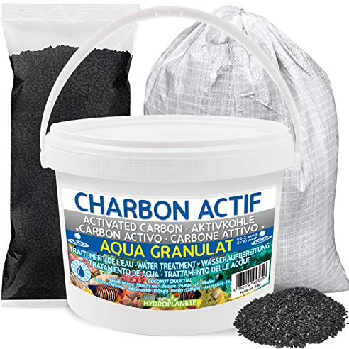 HYDROPLANETE Aktivkohle für Aquarien, Beutel mit 500 g, 1 kg, 2 kg, Eimer mit 5 kg, 10 kg, Beutel mit 25 kg, Granulat mit hoher Reinheit, Reinigung des Wassers (25 kg)