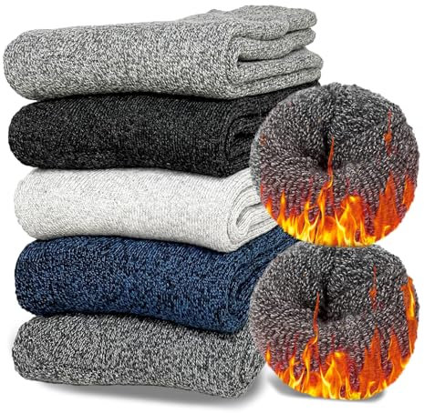 Josnown 5 Pairs Thermal Socks for Men, Soft & Cozy Thicken Wool Warm Socks in Winter, UK 6-11
