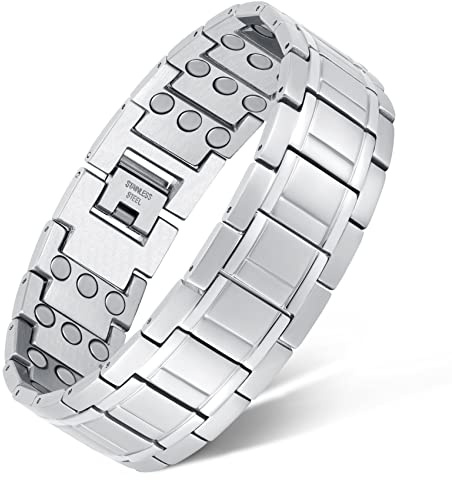 Feraco 3X Magnetic Bracelets for Men Titanium Steel Magnetic Bracelet with 3 Rows Magnets (Gunmetal)