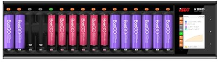ISDT N16 Chargeur Universel avec écran LCD - 16 Fentes Speedy Smart Battery - Chargeur Rapide pour Piles Rechargeables AA AAA Li-lon LiHv NI-MH NI-CD LiFePO4 Fonction de Protection Contre la décharge