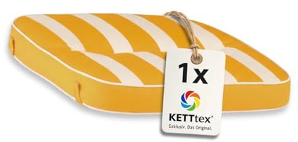 KETTtex EXKLUSIV Auflage Hocker Gelb gestreift I Barhocker Polster 50x50x9cm I KTH3 Sitzauflage weich & robust I atmungsaktive Stuhlauflage I UV-beständiges Sitzkissen I Dessin 8586