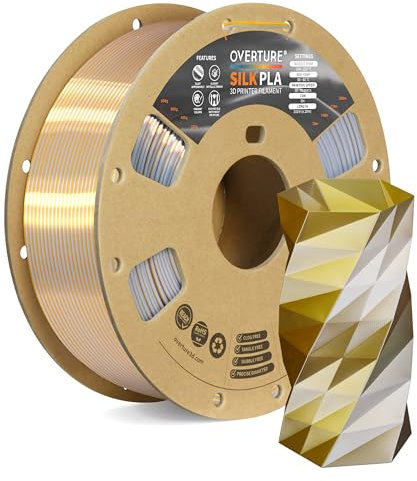 OVERTURE Dual Color Silk PLA Filament 1.75mm, 1kg 3D Drucker Filament Seide PLA, Maßgenauigkeit +/- 0.03 mm(Seide Gold-Silber)