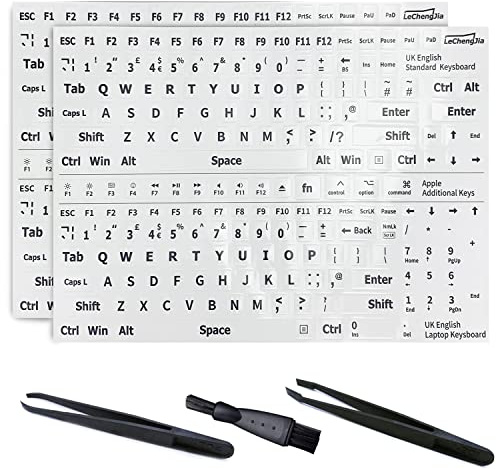 2 Pcs White English Keyboard Stickers, Universal Keyboard Letters Replacement Sticker, Suitable for Any Standard Keyboard, with Two Tweezers and Cleaning Brush (White-UK-Matte)