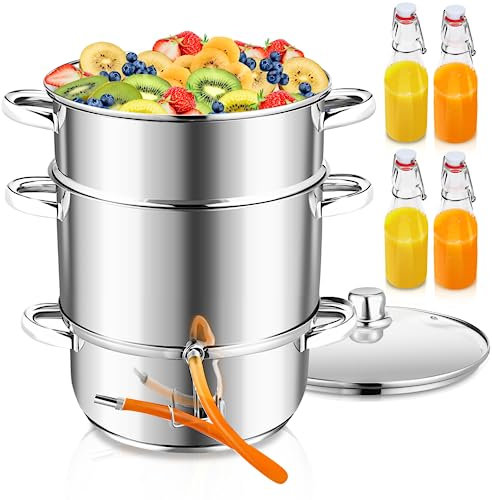 Joparri Extracteur de jus à vapeur Presse-jus à vapeur en acier inoxydable 8L Diamètre 26 cm pour fruits et légumes, convient à tous les types de cuisinières, y compris l'induction