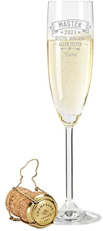 GRAVURZEILE Leonardo - Calice da spumante con incisione – Master 2023 – Migliore annata di tutti i tempi – Personalizzato con nome – Bel regalo per lui & per lei & per lui – per spumante e champagne