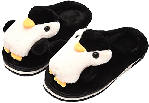 Ciabatte in cotone da donna Pantofole uomo inverno peluche Pantofole pinguino animale Morbido e confortevole Unisex (Black, numeric_40)