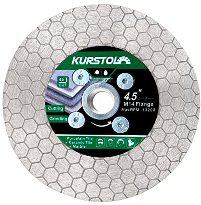 KURSTOL Tile Diamond Saw Blade - 115mm Dual-Purpose Diamond Cutting Disc,Angel Grinder Blade Arbor M14 thread for Cutting and Grinding Ceramic Tiles,Porcelain,Granite,Marble