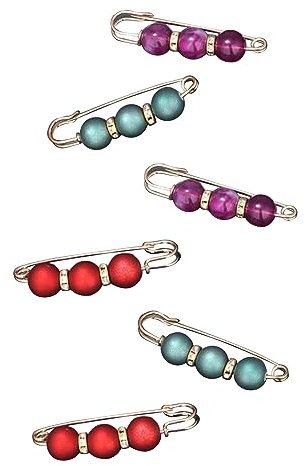 Sicherheitsnadel Damen, Safety Pins Women, Sicherheitsnadel Perle, Sicherheitsnadel Faux Damen, Sicherheitsnadeln, 6 Stück, Rot, Grün, Lila, mit Faux Strass und Perle für Damen Mädchen Kostüm Zubehör