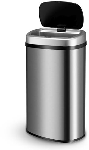 Juskys cestino elettrico e impermeabile da cucina con sensore di movimento, coperchio automatico, forma rettangolare - 60 L - Argento