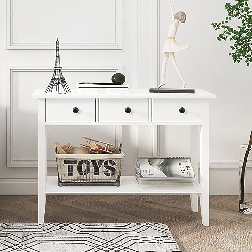 sogesfurniture Modern Konsolentisch, Flurtisch Schmal, Beistelltisch, Ablagetisch mit 2 Schubladen, für den Eingang, Korridor, Wohnzimmer, Schlafzimmer, 100x34x71.5 cm, Weiß