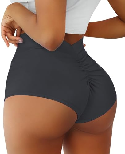 Boudaner yogashorts för kvinnor, hög midja, v-hals, scrunch för gym, träning, spandex, dans, hotpants, rumpa, lyft, rave byxor, Grå mörk, M