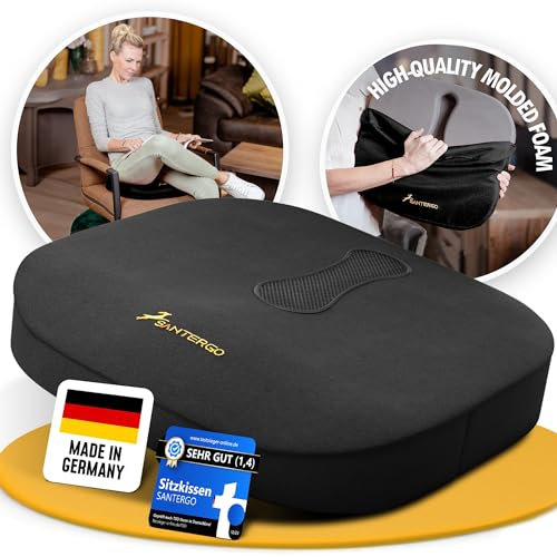 SANTERGO Orthopedic Seat cushion [PATENTED & STABLE] Lumbar Coccyx | Seat cover office chair car wheelchair | seat cushion, ergonomic back cushion, pressure cushion (black, medium 145-200 lb)