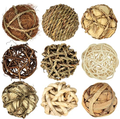 Kesywale 9pcs Rustic Decorative Balls for Centerpiece Bowls Vase Tray Fillers, 2.8 inch Assorted Wicker Rattan Balls Green Moss Orbs Spheres Home Table Decor (A)
