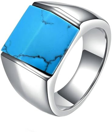 Gualiy Herren-Ring Titan, Silber Eheringe Verlobungsringe mit Geometrisch Blau Türkis Ringe Größe 57 (18.1)