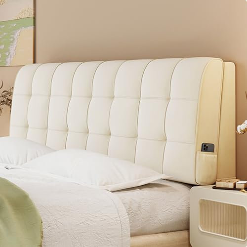 ZZYK Kopfteilkissen Wandkissen Rückenlehne Kopfteil Bettruhekissen Nacken Lendenwirbel Stützpolster Abnehmbarer Bezug Zuhause Schlafsaal Tagesbett Kissen,Beige,Straps 61/155cm