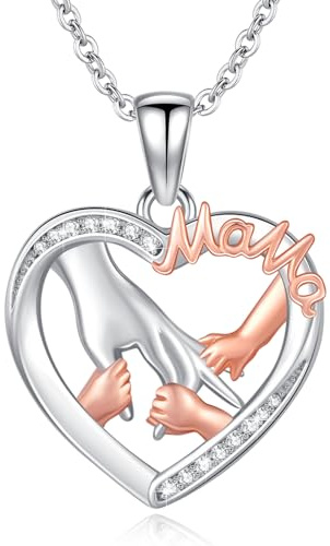 SOESON Mutter und Tochter Kette 925 Sterling Silber Mama Halskette Mom und Kind Liebe Herz Anhänger Anhänger Halskette Schmuck Geschenke für Mama