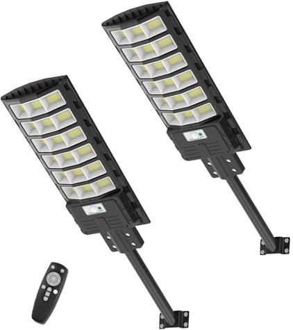 Sararoom Lampione Solare Led Esterno, 594Led 600W Faro LED da Esterno con Pannello Solari, IP65 Impermeabile Faretto con Sensore di Movimento, 6500K Luci di Sicurezza per Giardino Sentieri Garage,2Pcs