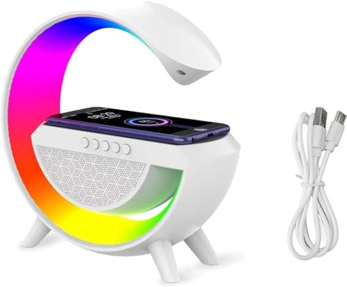 Stock Líder-Lámpara De Mesa Inteligente,Altavoz Bluetooth De la Lámpara De Atmósfera De Cargador Inalámbrico, Táctil,Luz Nocturna con Sincronización Musical,Control De la Aplicación