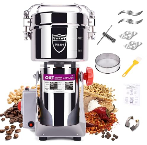 Molinillo de grano de 1000 g, molinillo de grano de acero inoxidable 304, molinillo de especias comercial de alta velocidad de 3000 W, molinillo de grano superfino, molinillo de harina para el hogar