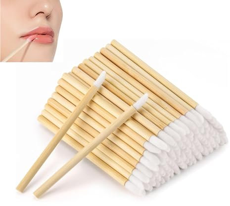 Lipstick Concealer Brushes Bamboo Lip Brushes Disposable Lip Brushes Lipstick Applicator Wand Tool Make Up Brush Bamboo Handle Makeup Tool Kits for Lips Eyes Concealer Makeup Beauty Tool kit