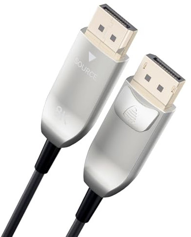 LAN-SAINTKAY Fiber Optic DisplayPort Cable 2.1 66ft/20m with Lock, 8K@60Hz 4K@240Hz 54Gbps High Speed Long Active Optic DP Cable 2.1, DP to DP Male for Personal Computer Connection