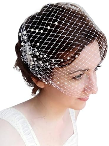 Blush Fascinator Birdcage Schleier mit Perlen - Hochzeitsbandeau Schleier(Ivory)