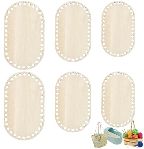 MOLZINY 6 Stück Korbboden aus Holz zum Häkeln Gehäkelter Korbboden Holzboden zum Häkeln Häkelkorb Holz Basis Naturholzkorbboden für DIY Korb Webbedarf Heimdekoration Kunsthandwerk (10cm/15cm/20cm)