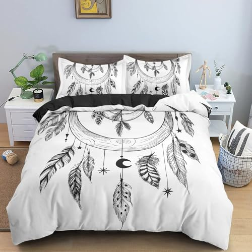 Qiwagu Housse de Couette 200x200 Attrape-RêVes, Parure de Lit 2 Personnes pour Lit 140x190 160x200, Housse Couette Imprimée BohêMe, Ensemble de Literie avec 2 Taies d'oreiller 65x65 cm, Z261